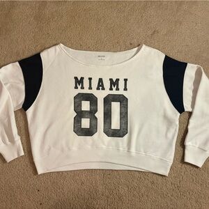 Hollister White and Black Miami 80 off-the-shoulder Sweatshirt